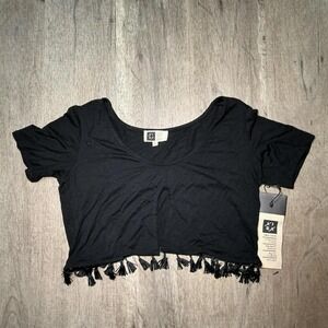 Black cropped tassel top with a boho vibe
